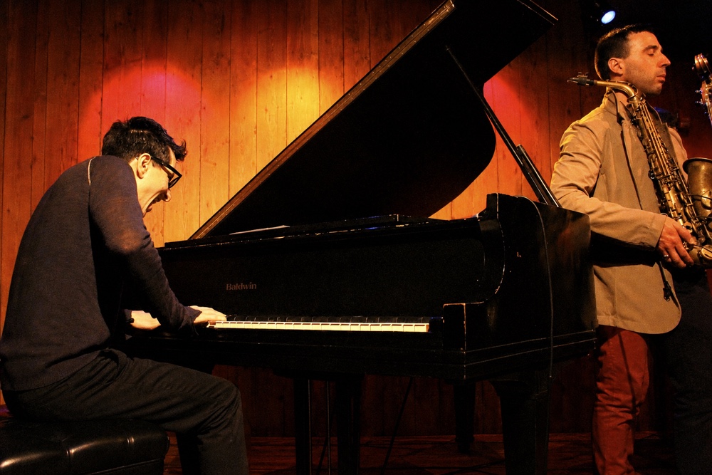 Aleks Fadini at the piano and Josiah Boornazian with saxophone in New York