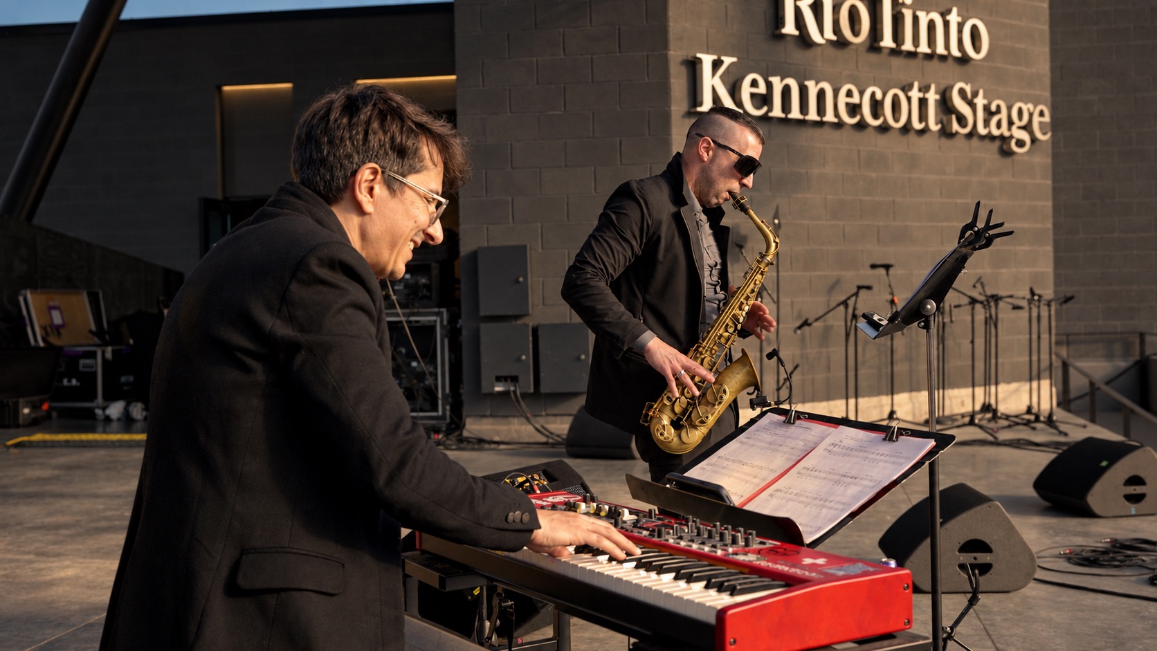 Josiah Boornazian and Aleks Fadini performing at Hot House West Jazz Fest